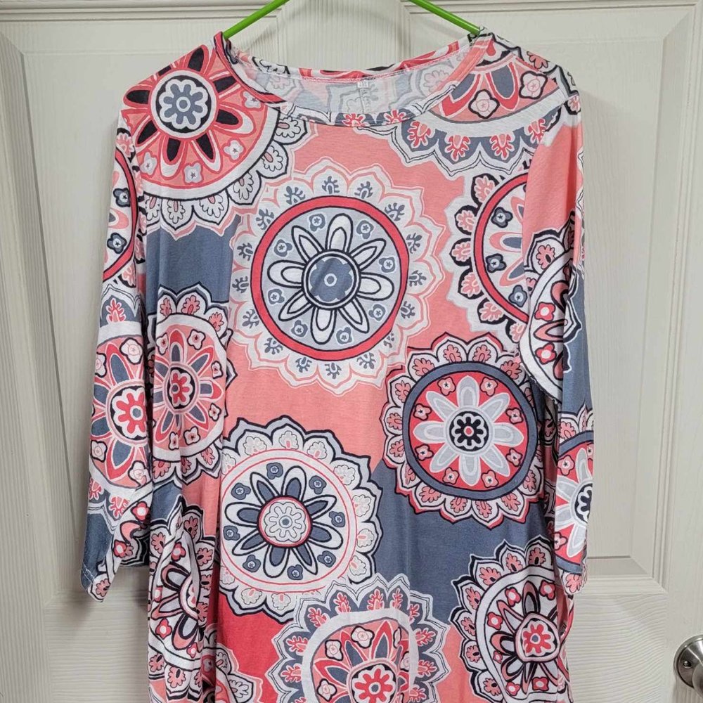 Retro Dress 2XL womens orange gray Tunic with pockets